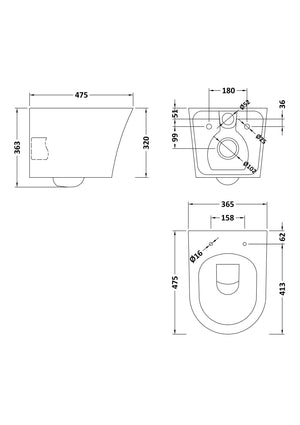 Wall Hung Rimless Toilet Pan & Soft Close Seat