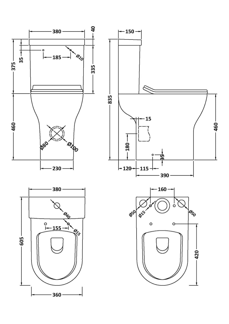 Rimless Toilet Pan, Cistern & Seat