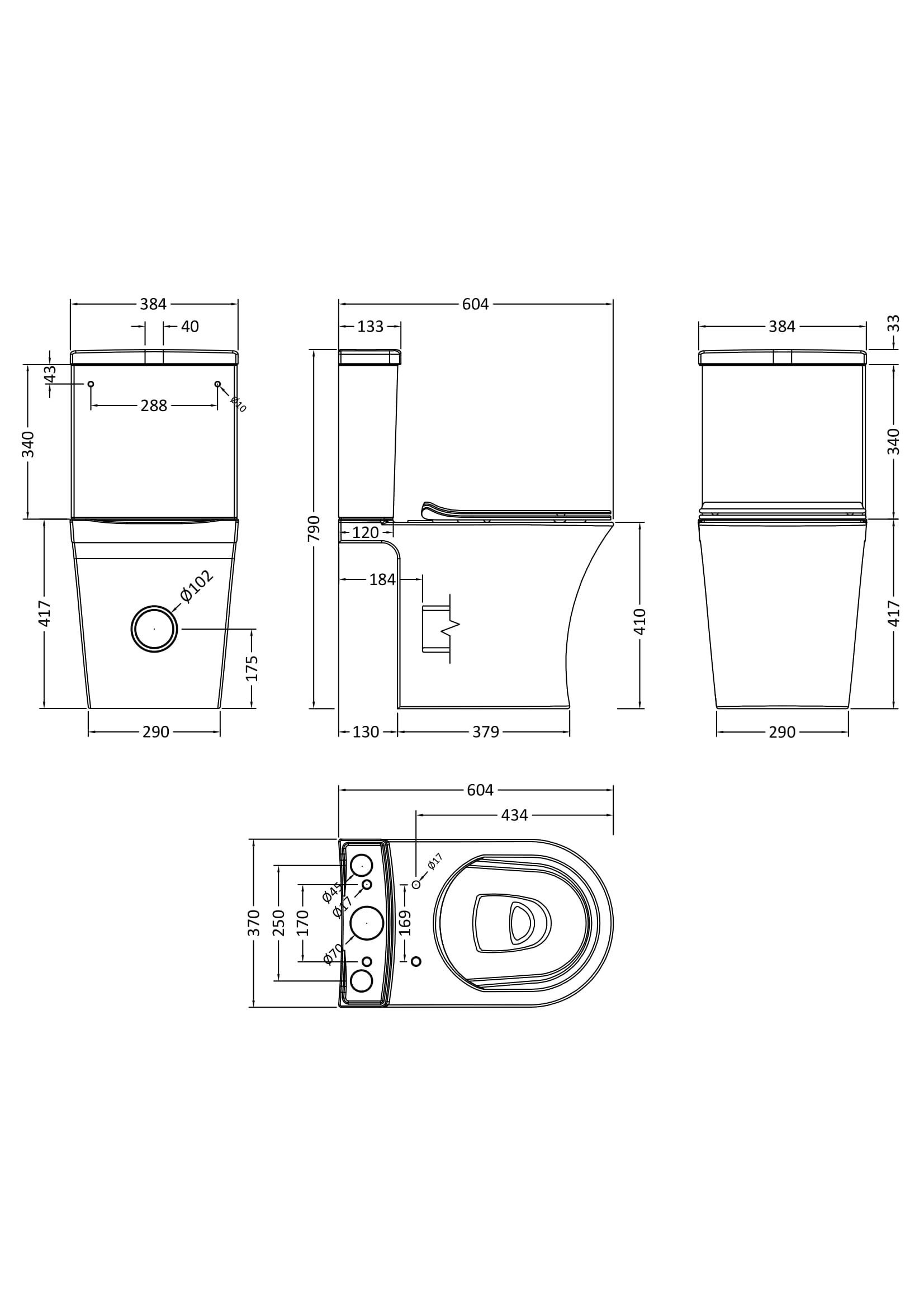 Rimless Flush to Wall Close Couple Pan, Cistern & Seat