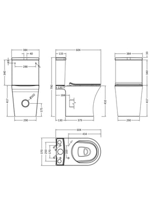 Rimless Flush to Wall Close Couple Pan, Cistern & Seat