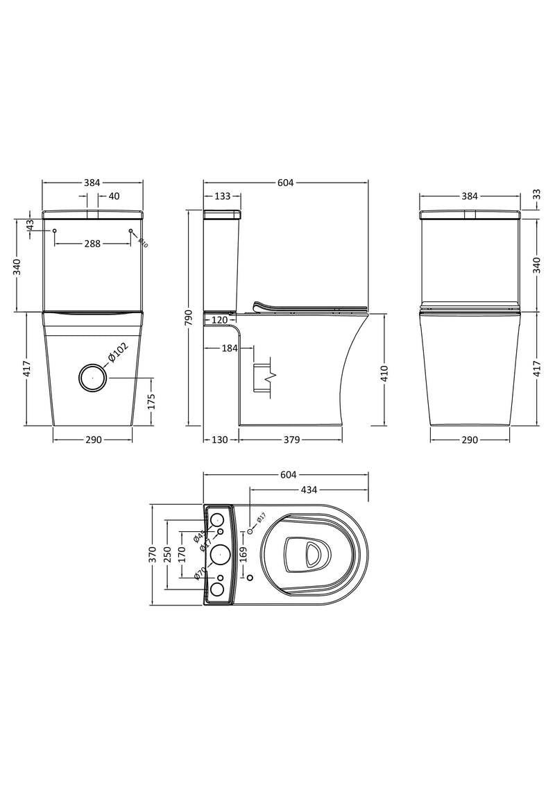 Rimless Flush to Wall Close Couple Pan, Cistern & Seat
