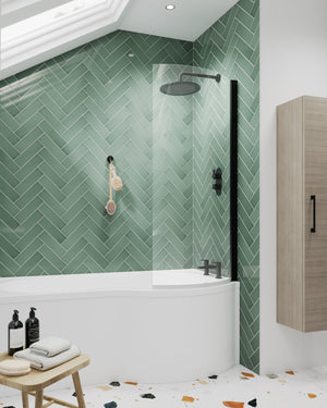 Black P-Bath Curved Hinged Shower Bath Screen