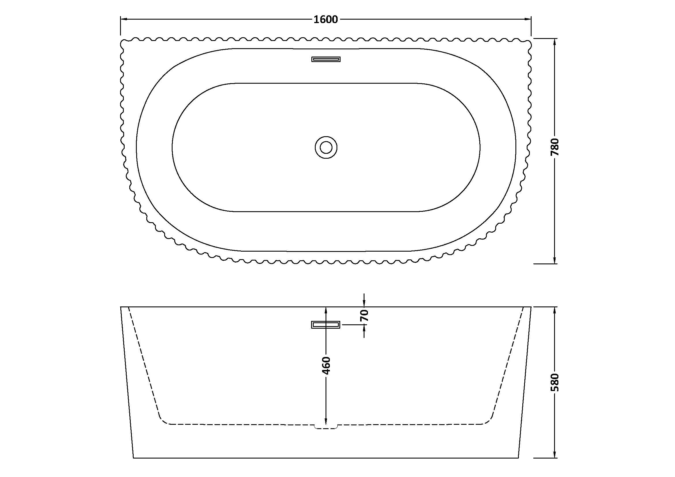 Back to Wall Fluted Bath 1600mm