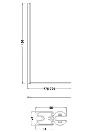 Square Hinged Bath Screen Brass