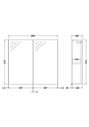 Wall Hung 2-Door Mirror Unit 800mm