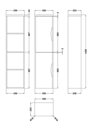Para 350mm Wall Hung Tall Unit 2-Door
