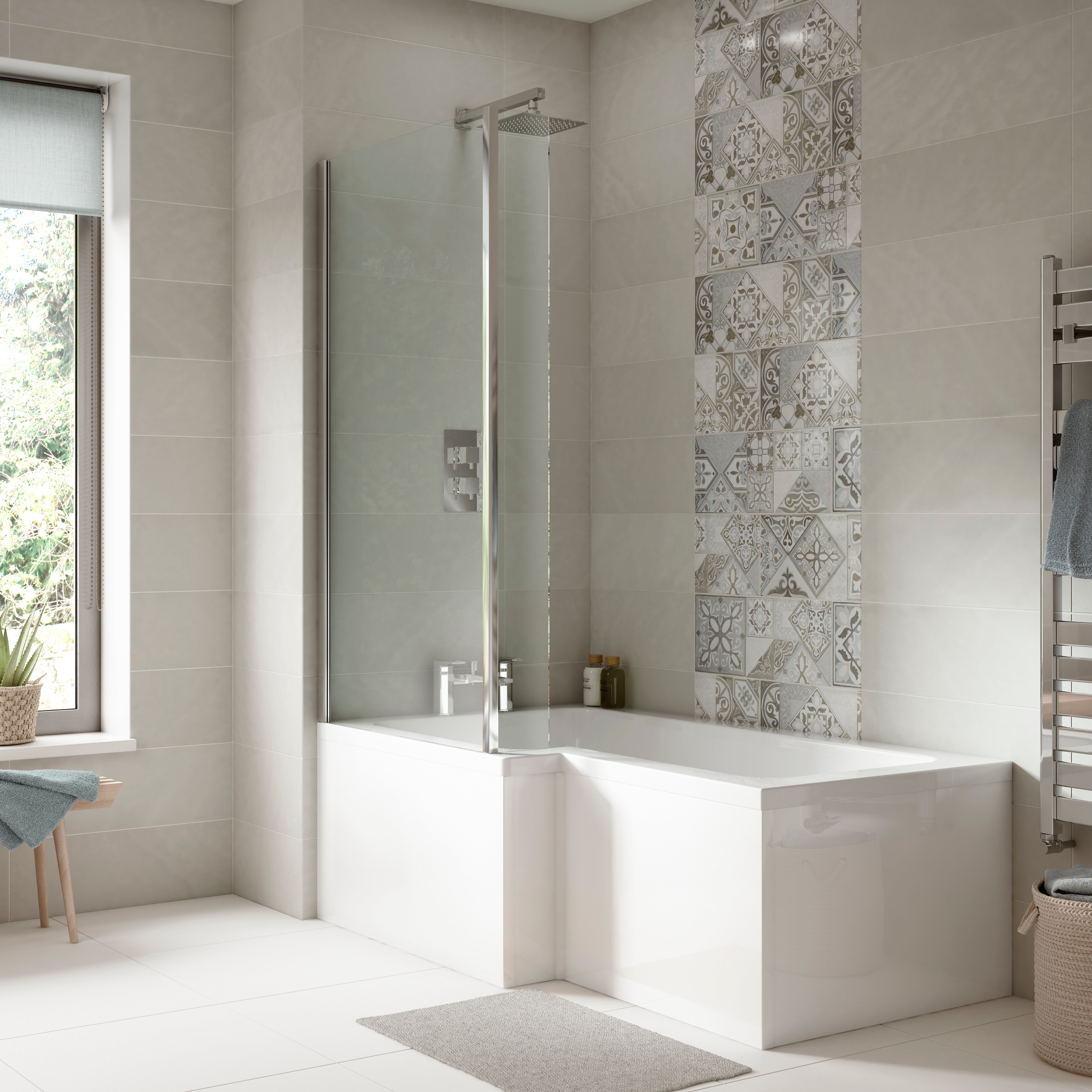 L Shape Left Handed Bath & Screen 1700MM Width 850MM Depth 400MM